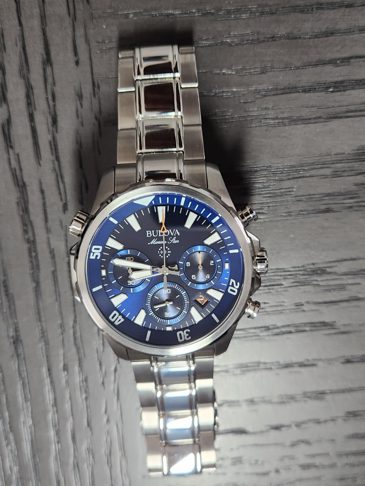 Bulova Men's Marine Star Series B Stainless Steel 6-Hand Chronograph Quartz Watch, Blue Dial Style: 96B256 customer photo 2