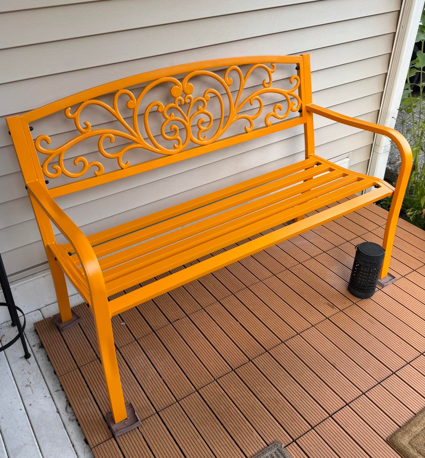 Best Choice Products Outdoor Bench Steel Garden Patio Porch Furniture for Lawn, Park, Deck w/Floral Design Backrest, Slatted Seat - Black customer photo 1