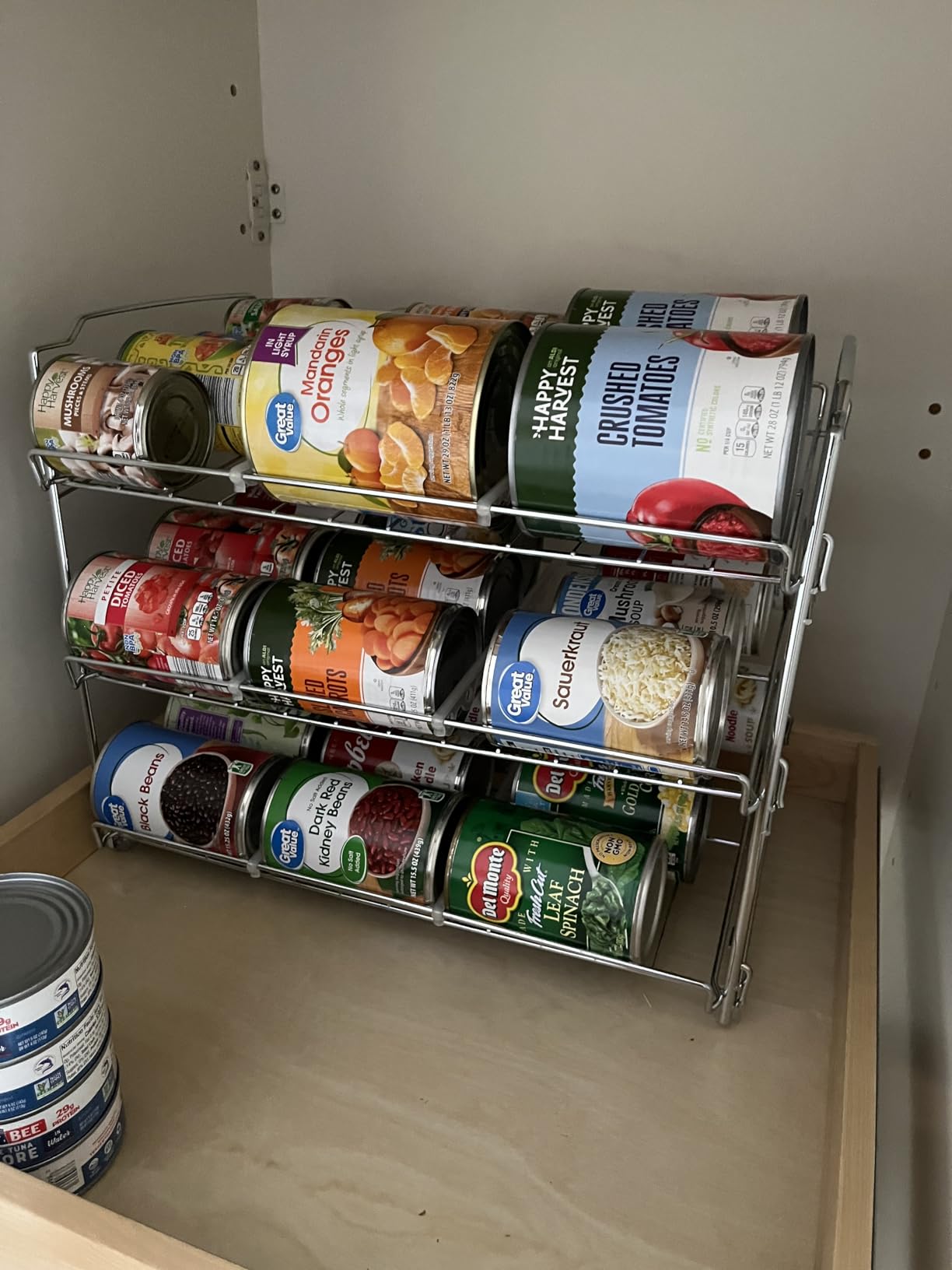 Simple Houseware 3-Tier Stackable Can Organizer Rack Hold 36 Cans, Chrome | Can Food Storage Dispenser for Pantry/Cabinet, Adjustable Dividers – 11.5