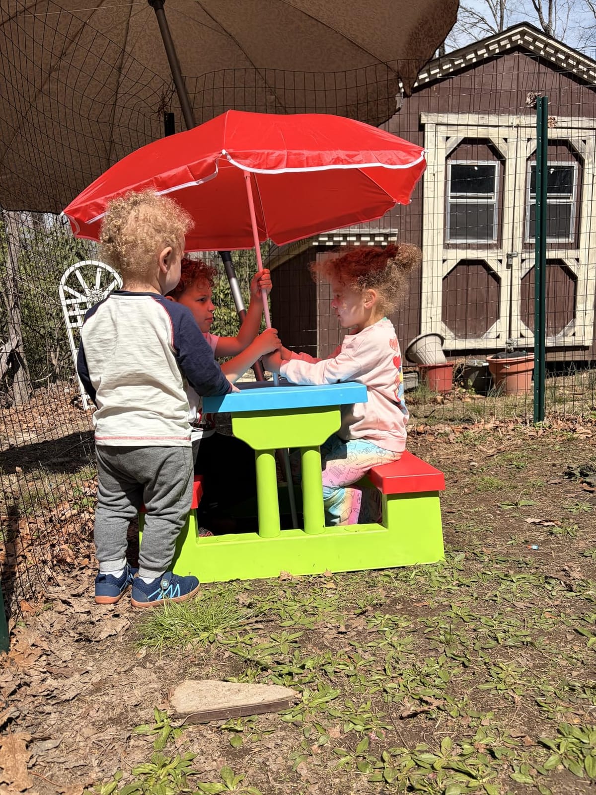 Costzon Kids Picnic Table, Indoor & Outdoor Plastic Table and Bench with Removable Umbrella, Portable Toddler Picnic Table and Chair Set for Garden, Backyard, Patio customer photo 2