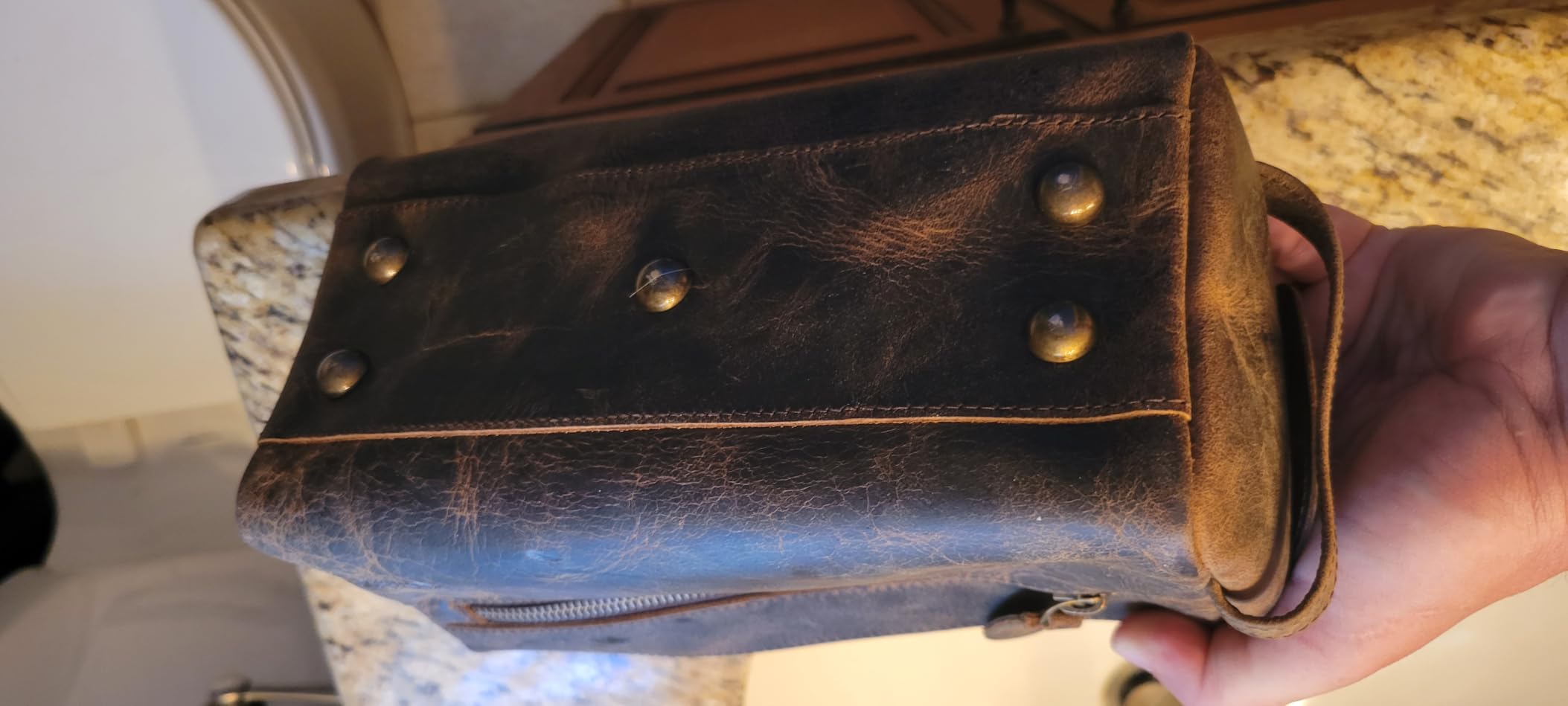 KomalC Buffalo Leather Toiletry Bag for Men & Women, Travel Pouch customer photo 2