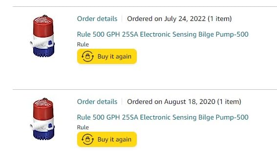 Rule 25SA, 12V Automatic Bilge Pump - Fully Submersible - 500GPH customer photo 2