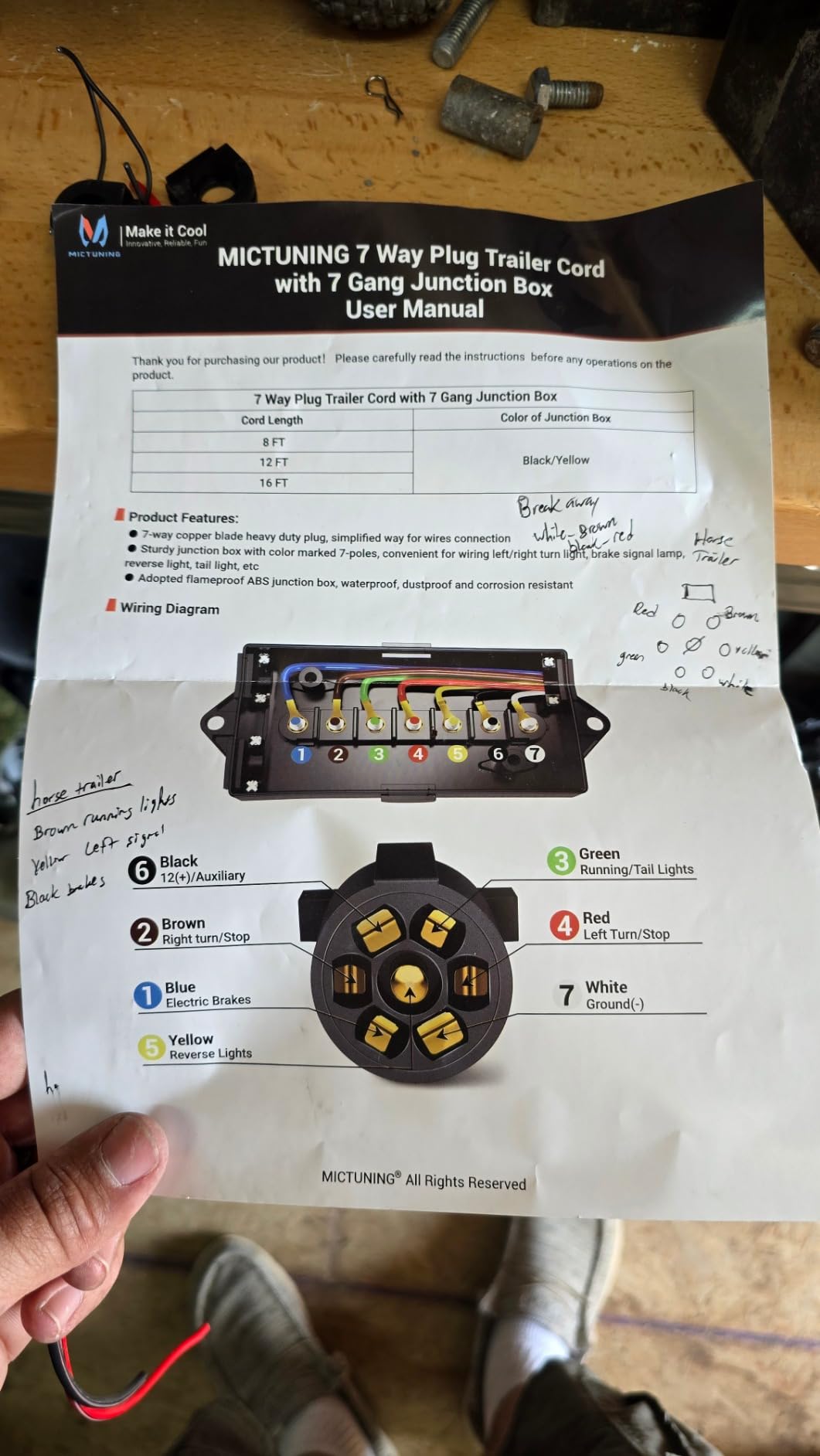 MICTUNING 7-Way Trailer Cord 8FT with Junction Box Heavy Duty, Waterproof customer photo 2