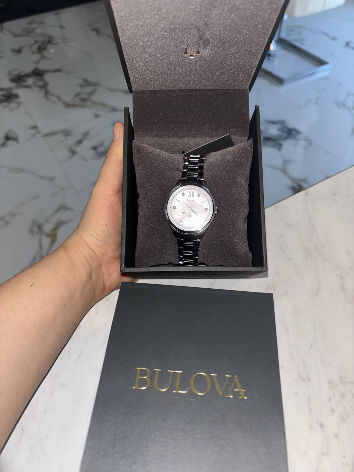 Bulova Ladies' Classic Diamond 3-Hand Automatic in Stainless Steel, Mother-of-Pearl Dial and Open Aperture Dial customer photo 1