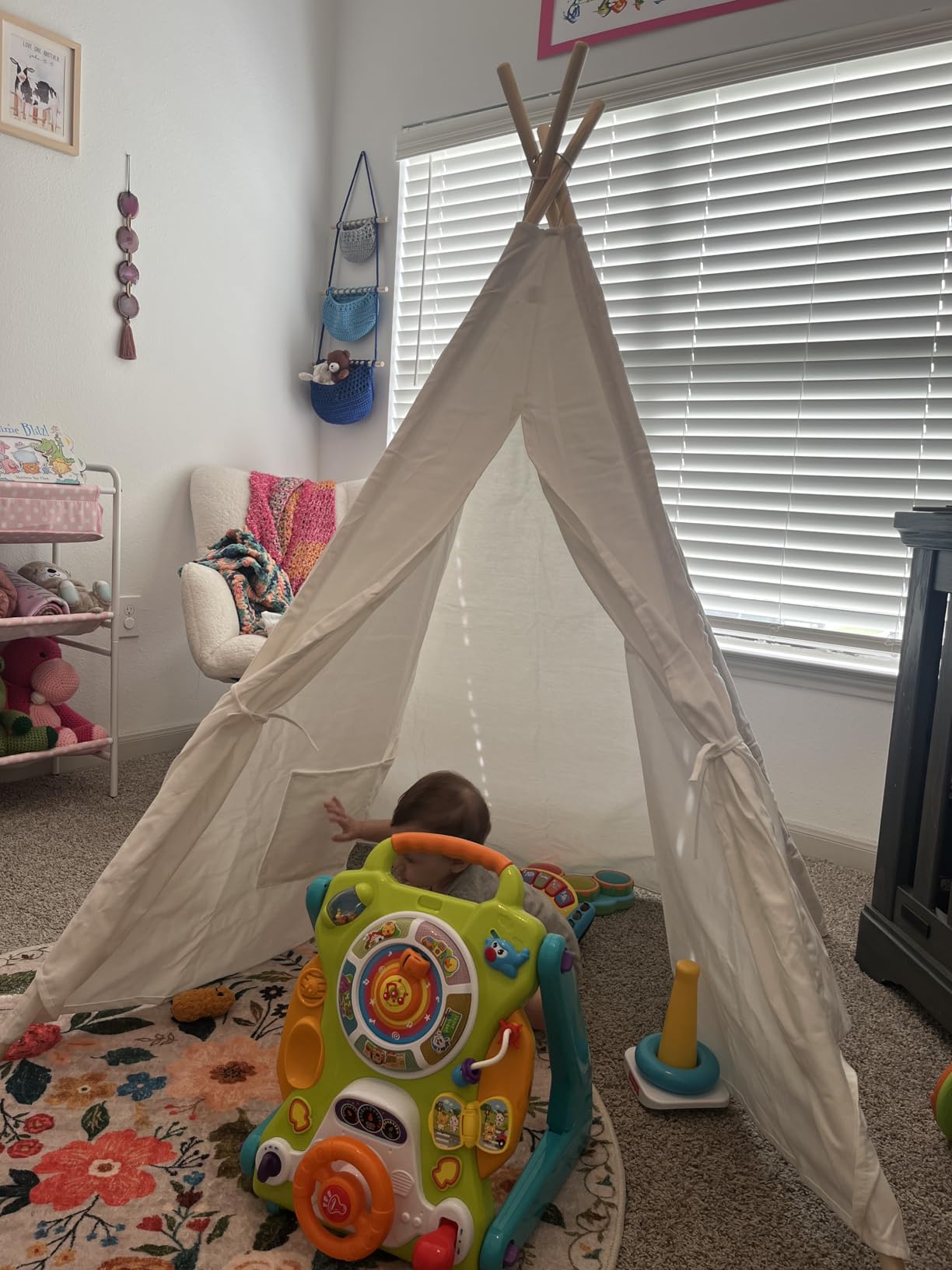 Little Dove Teepee Tent for Kids with Star Lights, Mat & Campfire Toy, Premium Cotton Canvas Kids Play Tent with Wooden Poles, Foldable Indoor Outdoor Playhouse with Carry Bag, Gift for Boys customer photo 1