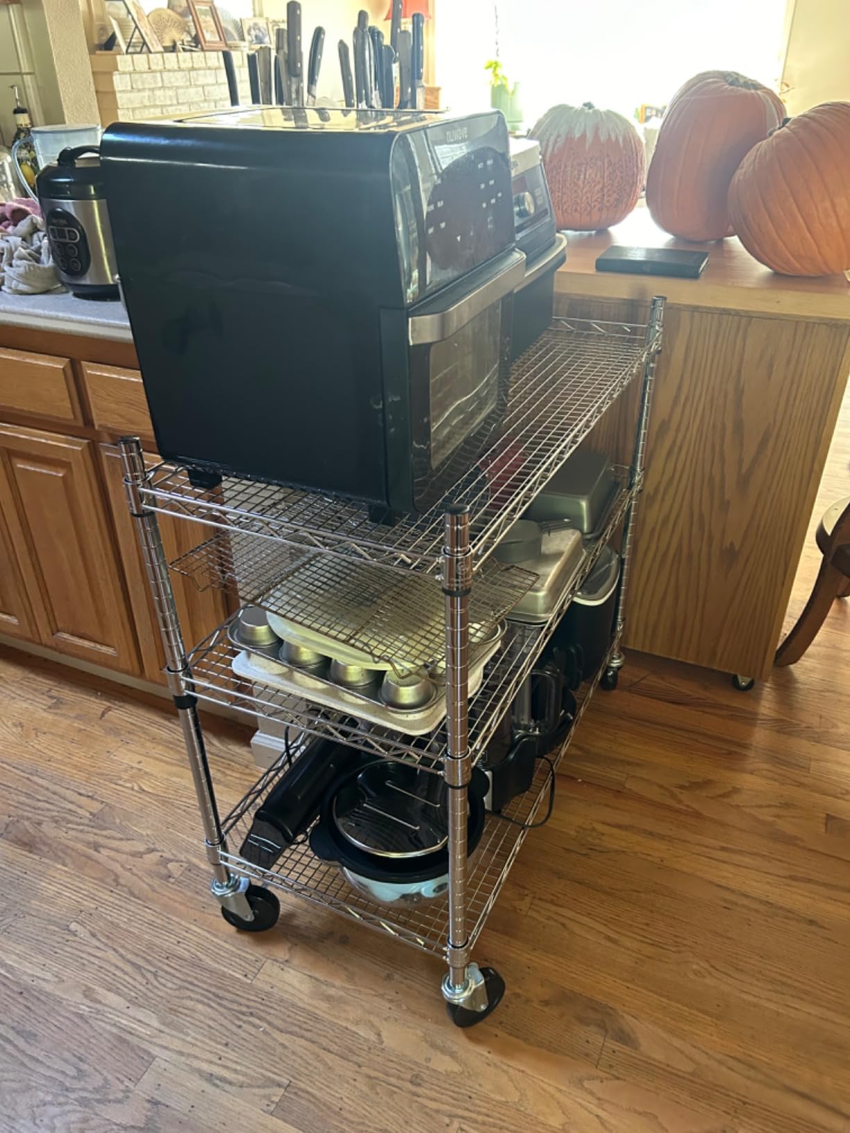 Finnhomy 3 Tier Heavy Duty Commercial Grade Utility Cart, Wire Rolling Cart with Handle Bar, Steel Service Cart with Wheels, Utility Shelf Plant Display Shelf Food Storage Trolley, NSF Listed customer photo 2
