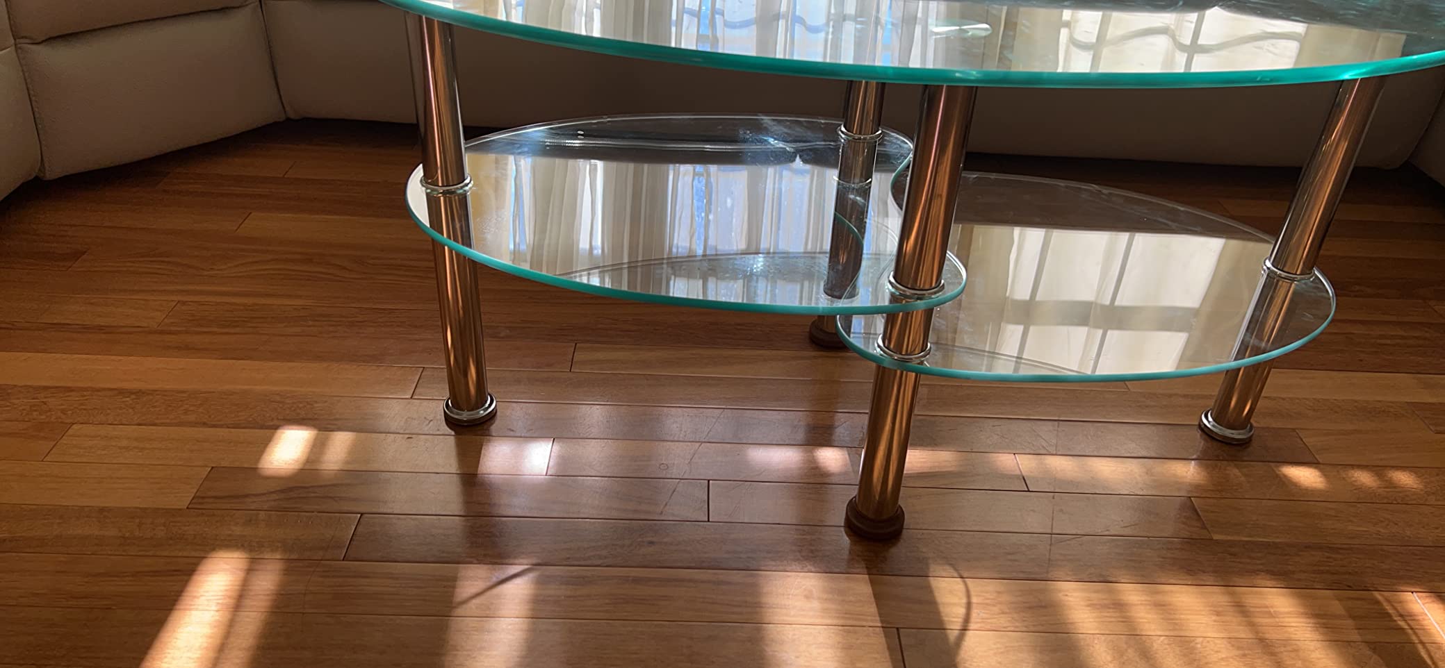 Tangkula Glass Coffee Table, Modern Furniture Decor 2-Tier Modern Oval Smooth Glass Tea Table End Table for Home Office with 2 Tier Tempered Glass Boards & Sturdy Chrome Plated Legs customer photo 1