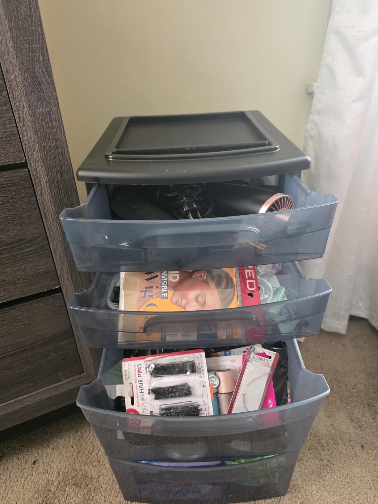 HOMZ Drawer Tower, 4-Tier Storage Cart with Removable Wheels, Black Frame customer photo 1