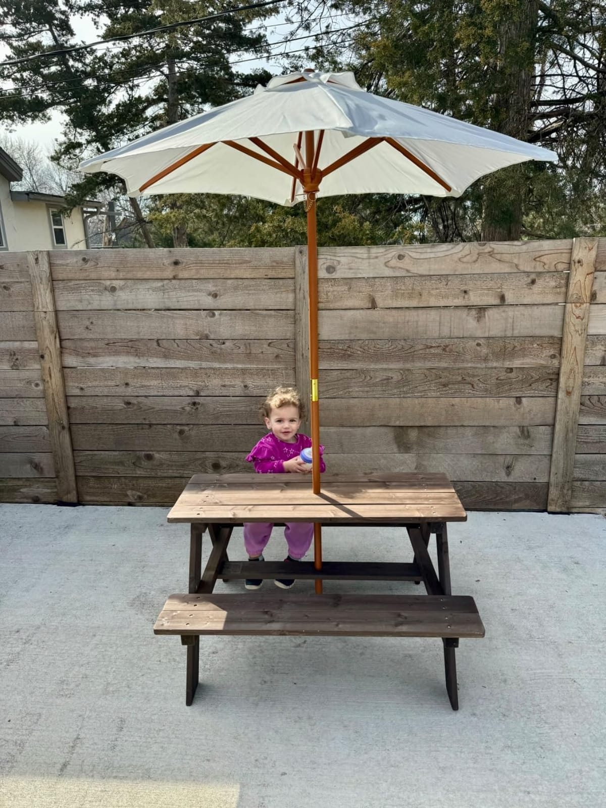 Costzon Kids Picnic Table, Fir Wood Kids Outdoor Table and Chairs with Removable Umbrella, Toddler Picnic Table for Patio, Backyard, Garden (Natural) customer photo 1