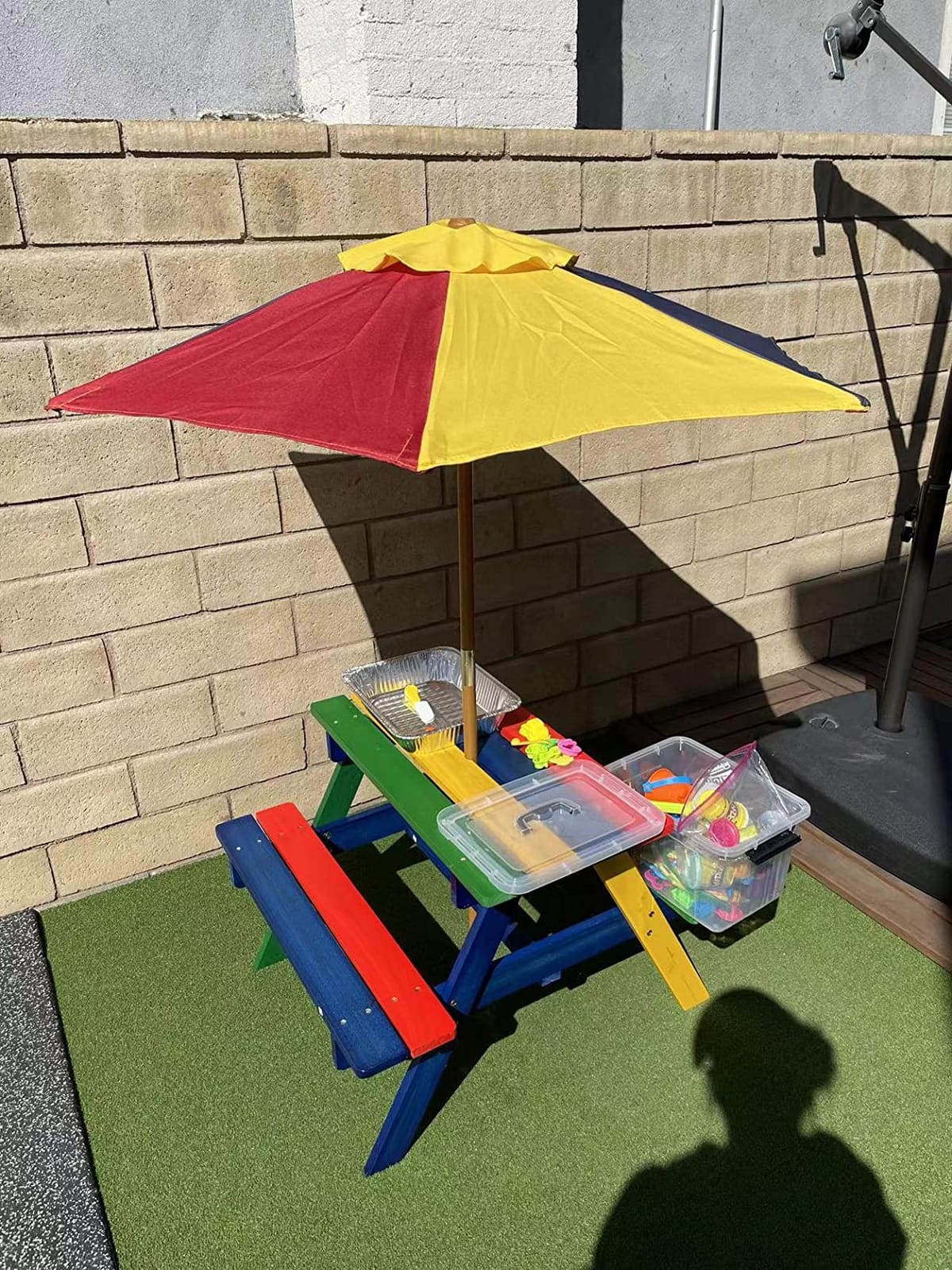 Costzon Kids Picnic Table, Fir Wood Kids Outdoor Table and Chairs with Removable Umbrella, Toddler Picnic Table for Patio, Backyard, Garden (Natural) customer photo 2