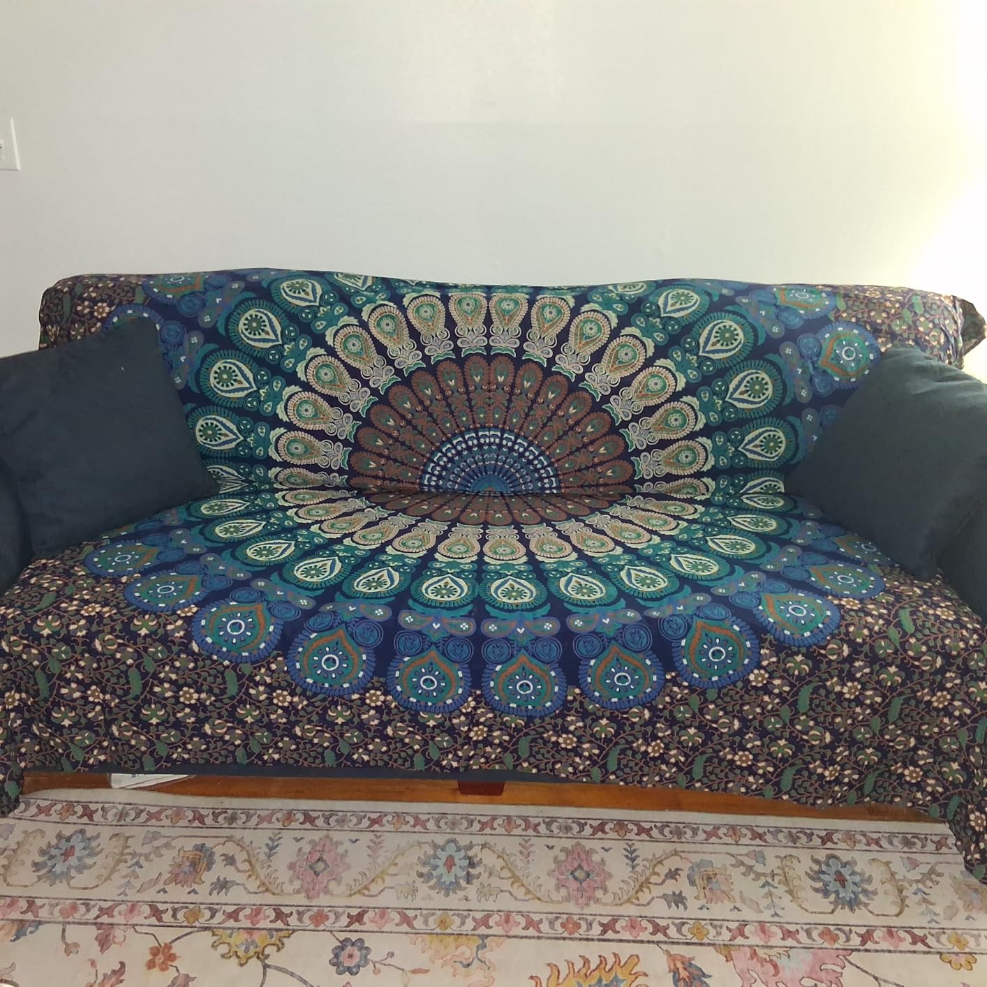 raajsee Blue Orange Tapestry Mandala Wall Hanging- Wall Tapestries For Bedroom - Aesthetic Tapestrys -Queen (82x92 Inches / 208x232 Cms) customer photo 2