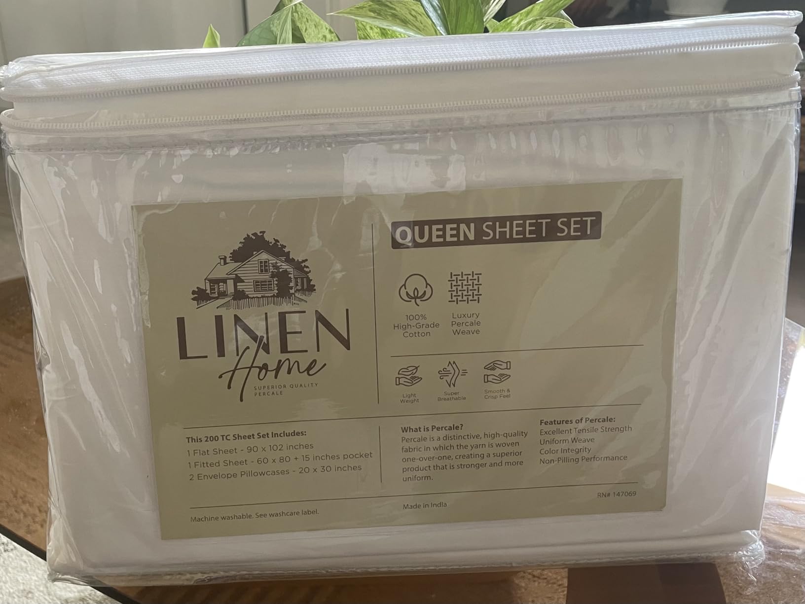 Linen Home 100% Cotton Percale Sheets Queen Size, White, Deep Pocket, 4 Pieces Set - 1 Flat, 1 Deep Pocket Fitted Sheet and 2 Pillowcases, Crisp Cool and Strong Bed Linen customer photo 1