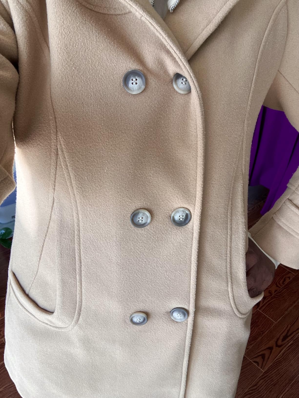 Tanming Women's Hooded Wool Blend Coat Mid Long Peacoats customer photo 1