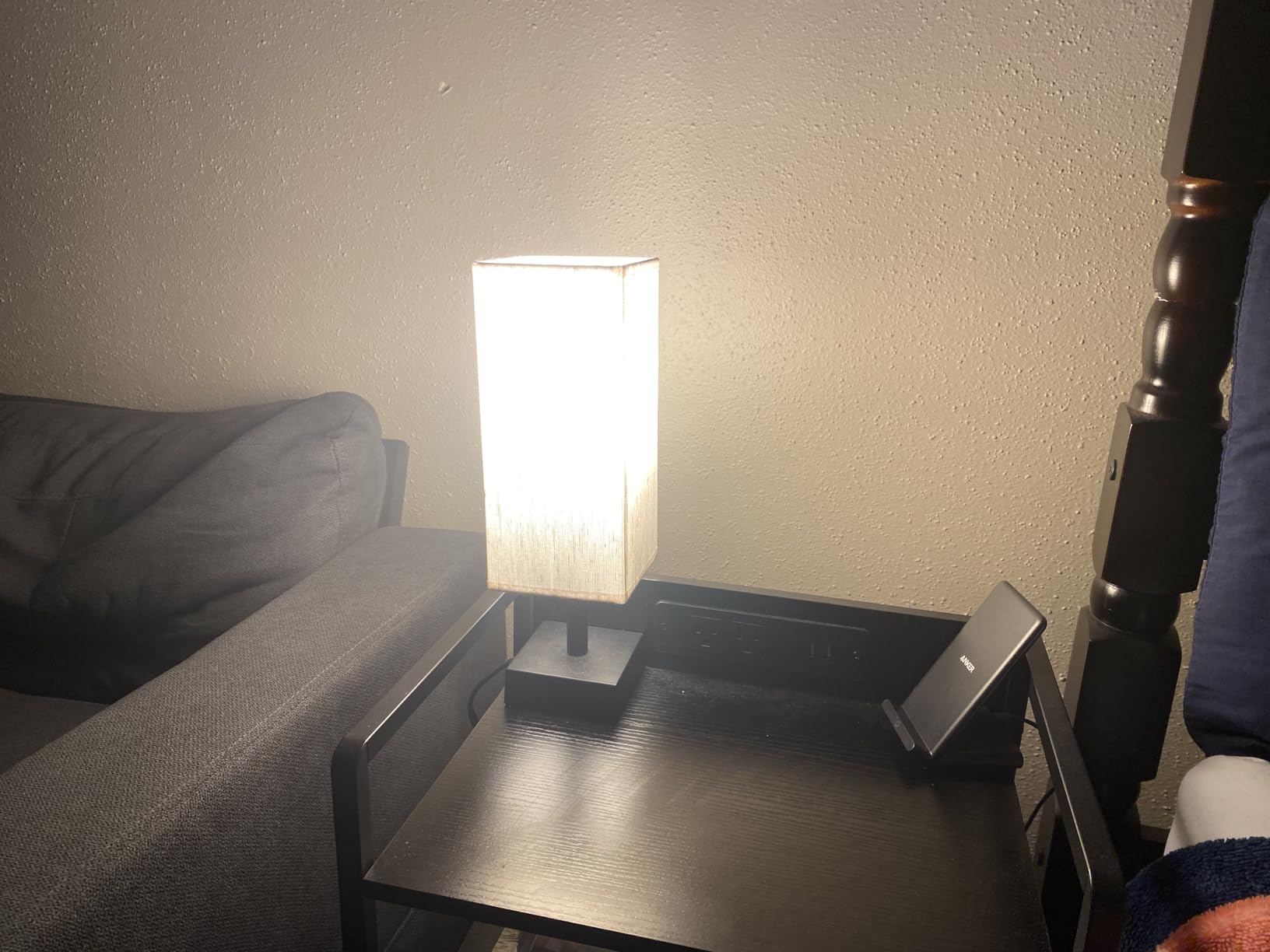aooshine Small Bedside Table Lamp for Bedroom - Square Cream Fabric Shade | Inline Rocker Switch, Corded Electric, Bulb Not Included, 12.8