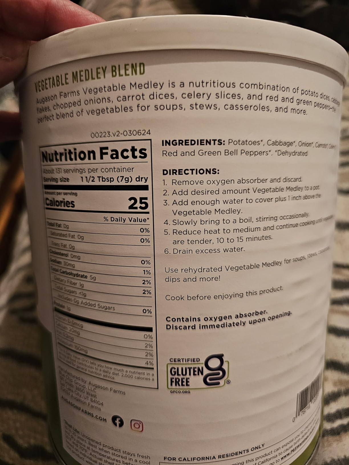 Augason Farms Vegetable Medley Blend Emergency Food Supply, 778 Servings customer photo 1