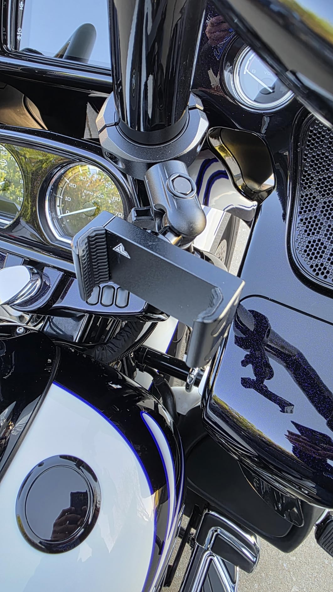 Tackform Black Motorcycle ALL METAL Phone Mount - 20MAXX Spring Cradle | BC3 Universal Clamp Fits 7/8