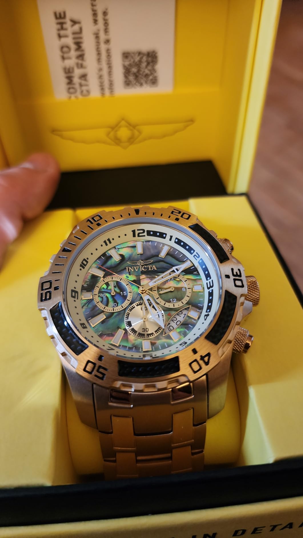 Invicta Men's Pro Diver Scuba Quartz Chronograph Carbon Fiber Bezel Abalone Dial Bracelet Watch, 50mm customer photo 1