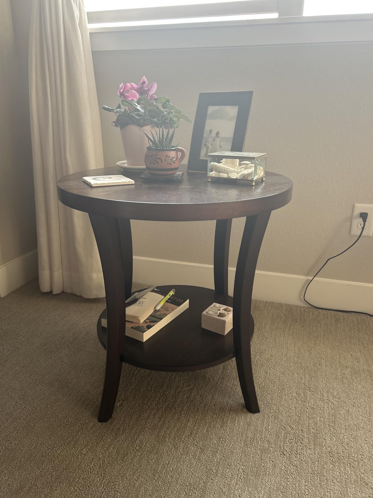 Roundhill Furniture Perth Contemporary Round End Table with Shelf, Espresso customer photo 1