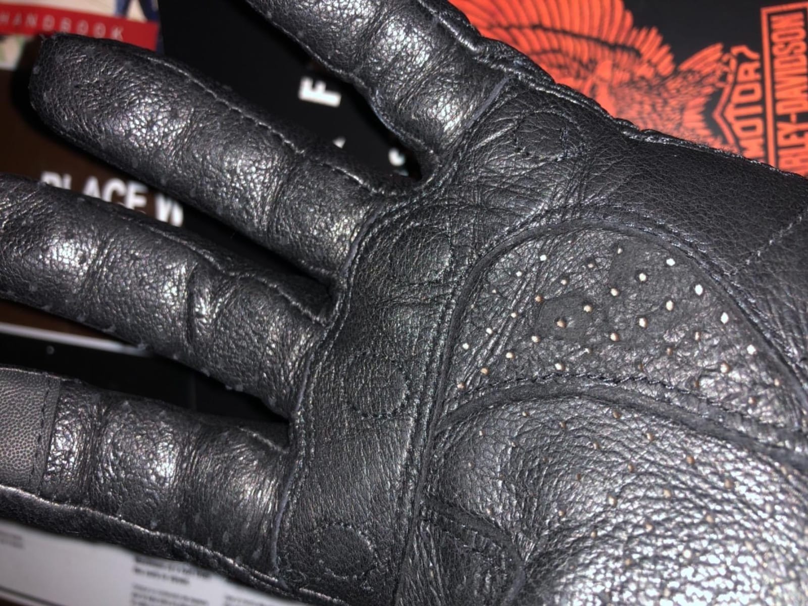 Men's Goatskin Leather Touchscreen Motorcycle Gloves Black, Perforated customer photo 1