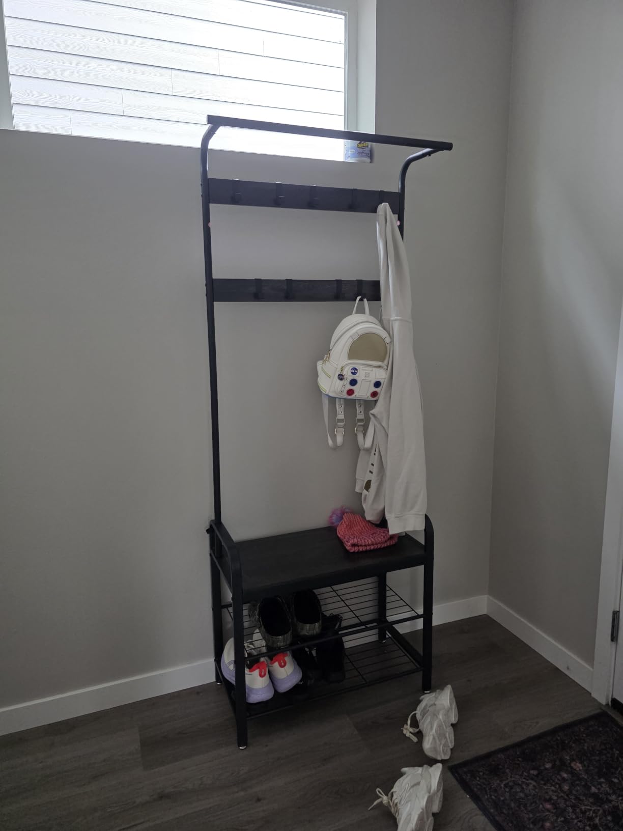 VASAGLE Coat Rack, Hall Tree with Shoe Bench, 4-in-1, 9 Removable Hooks customer photo 2