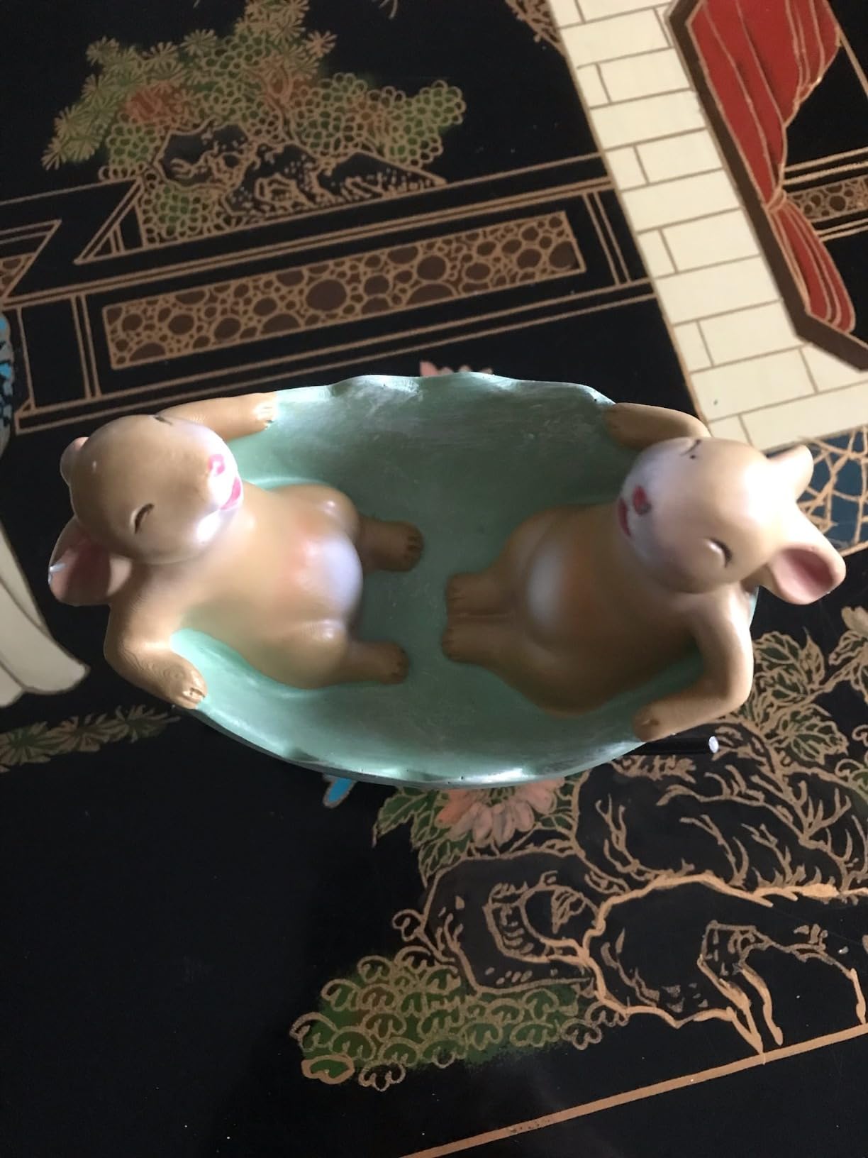KiaoTime Laughing Bunny Rabbits Rocking in an Easter Egg Cradle Spring Easter Decoration Vintage Rustic Country Bunnies Rabbit Figurine Statue (Bunnies in a Cradle) customer photo 2