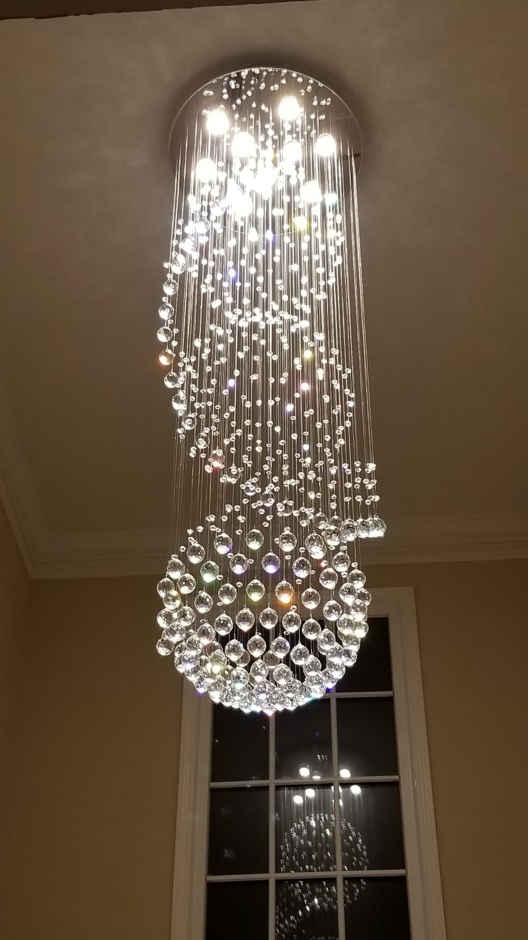 Modern Crystal Chandelier Spiral Sphere Design 9 Light Crystal High Ceiling Light Chandelier for Living Room Hotel Stairs Foyer Entryway Height 79 inch Flush Mount Diameter 24 inch customer photo 1