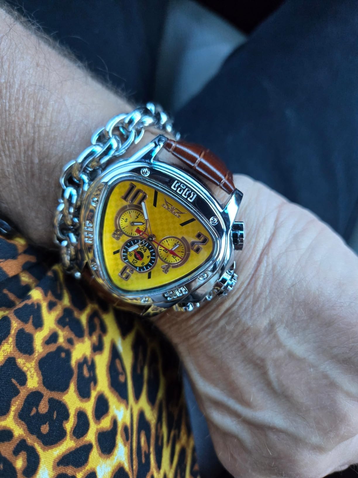 Winner Fashion Mechanical Wrist Watch Triangle Racing Dial, Waterproof Golden Skeleton Dial Automatic Movement Leather Design Mechanical Watch for Men customer photo 1