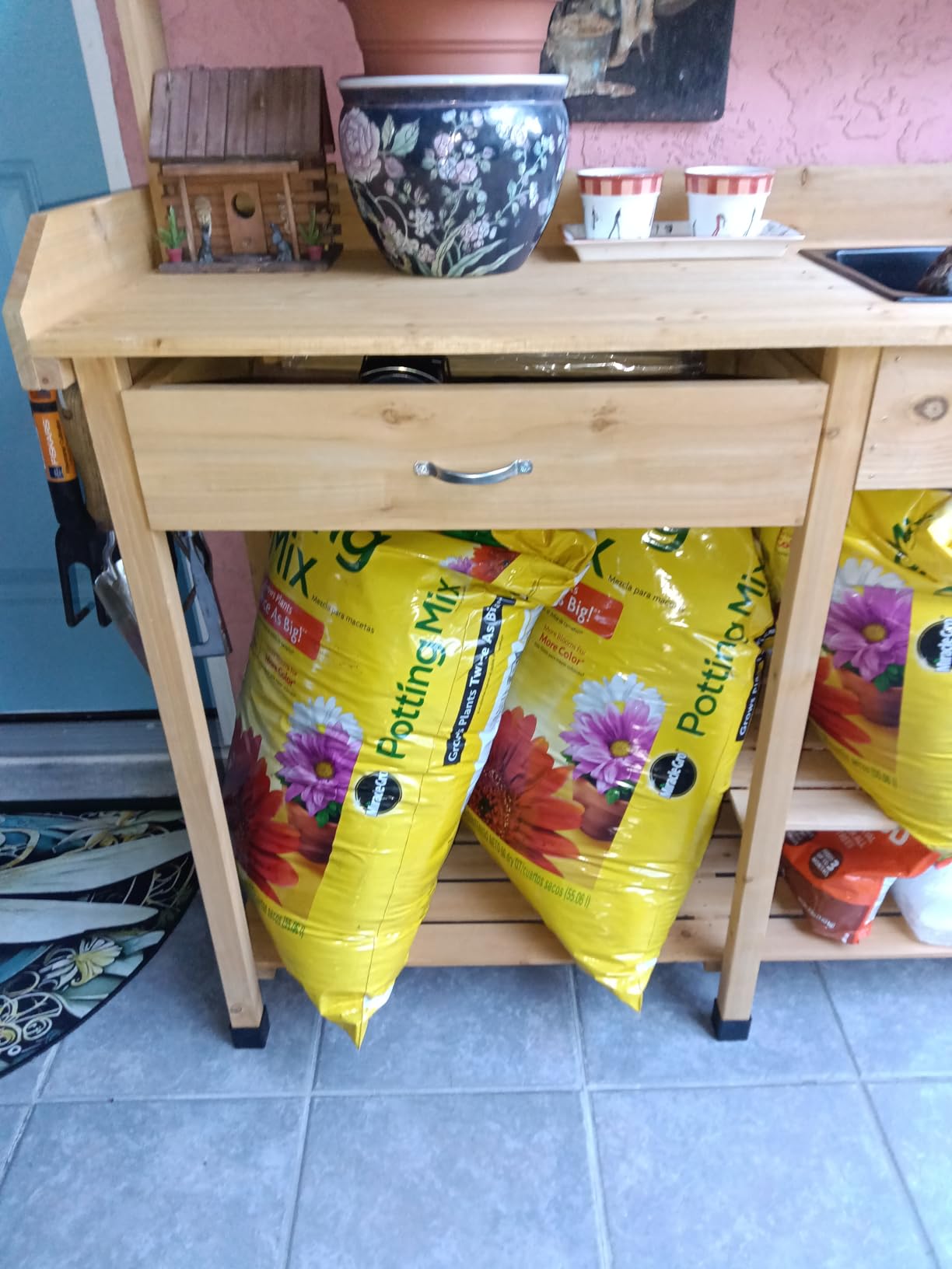 Yaheetech Potting Bench with Sink & Drawer, Outdoor Gardening Table, Wood customer photo 1