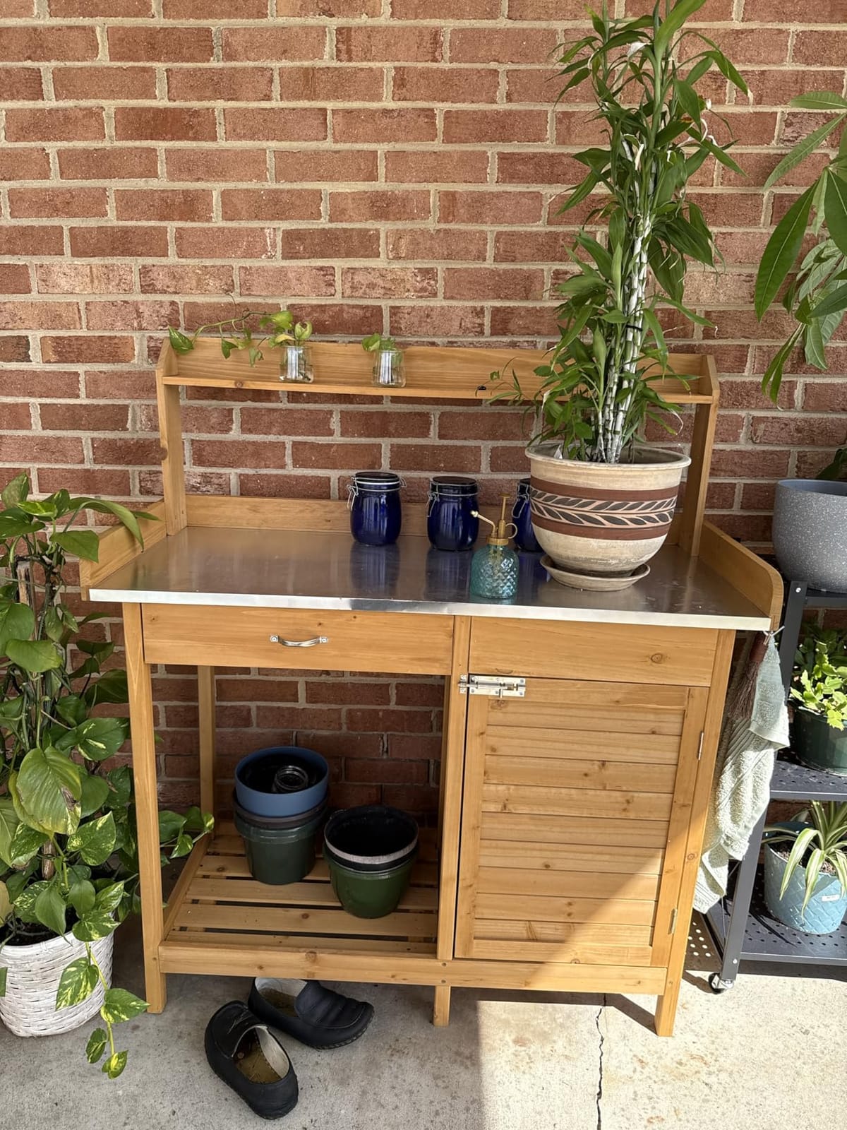 Topeakmart Outdoor Potting Bench with Storage Potting Table,Wood customer photo 2