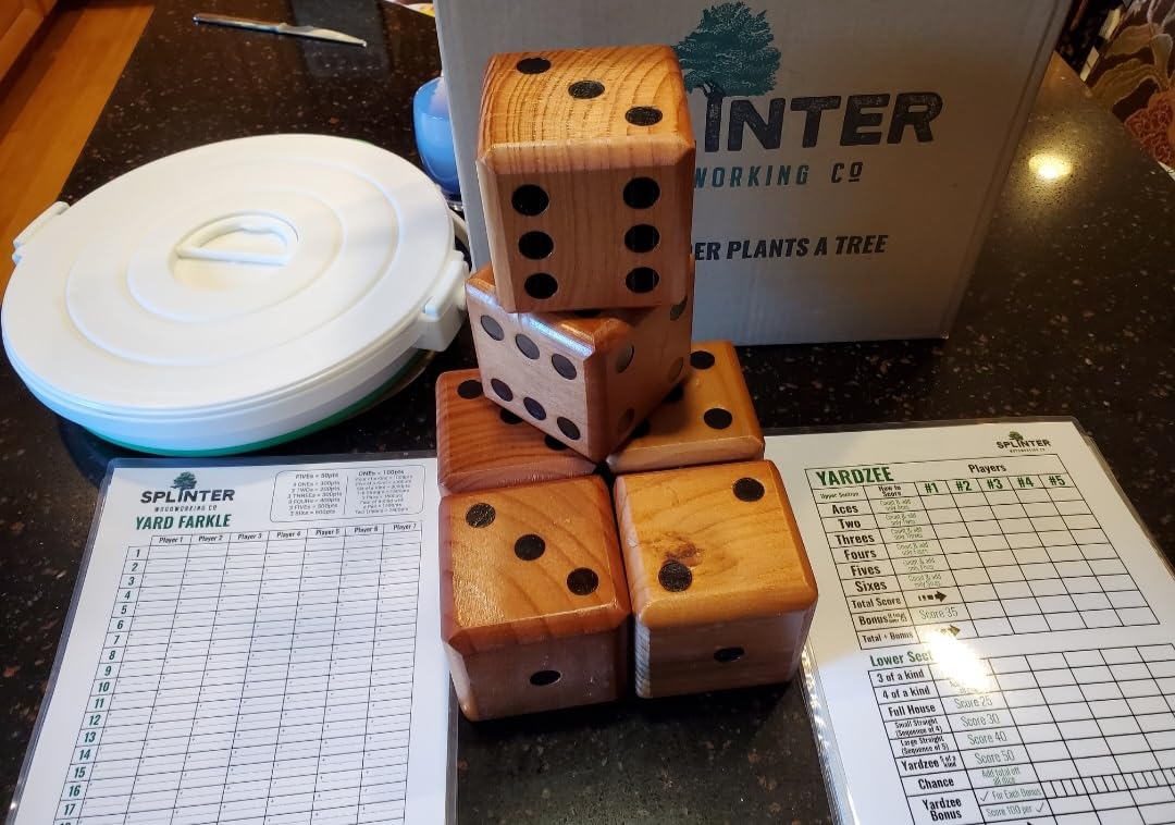 Swooc Games - Yardzee, Farkle, & 20+ Giant Dice Games - Yard Dice (All Weather) with Bucket, Scorecards, & Marker - Giant Outdoor Game - Large Yard Game for Adults - Big Jumbo Die Set with Bucket customer photo 1