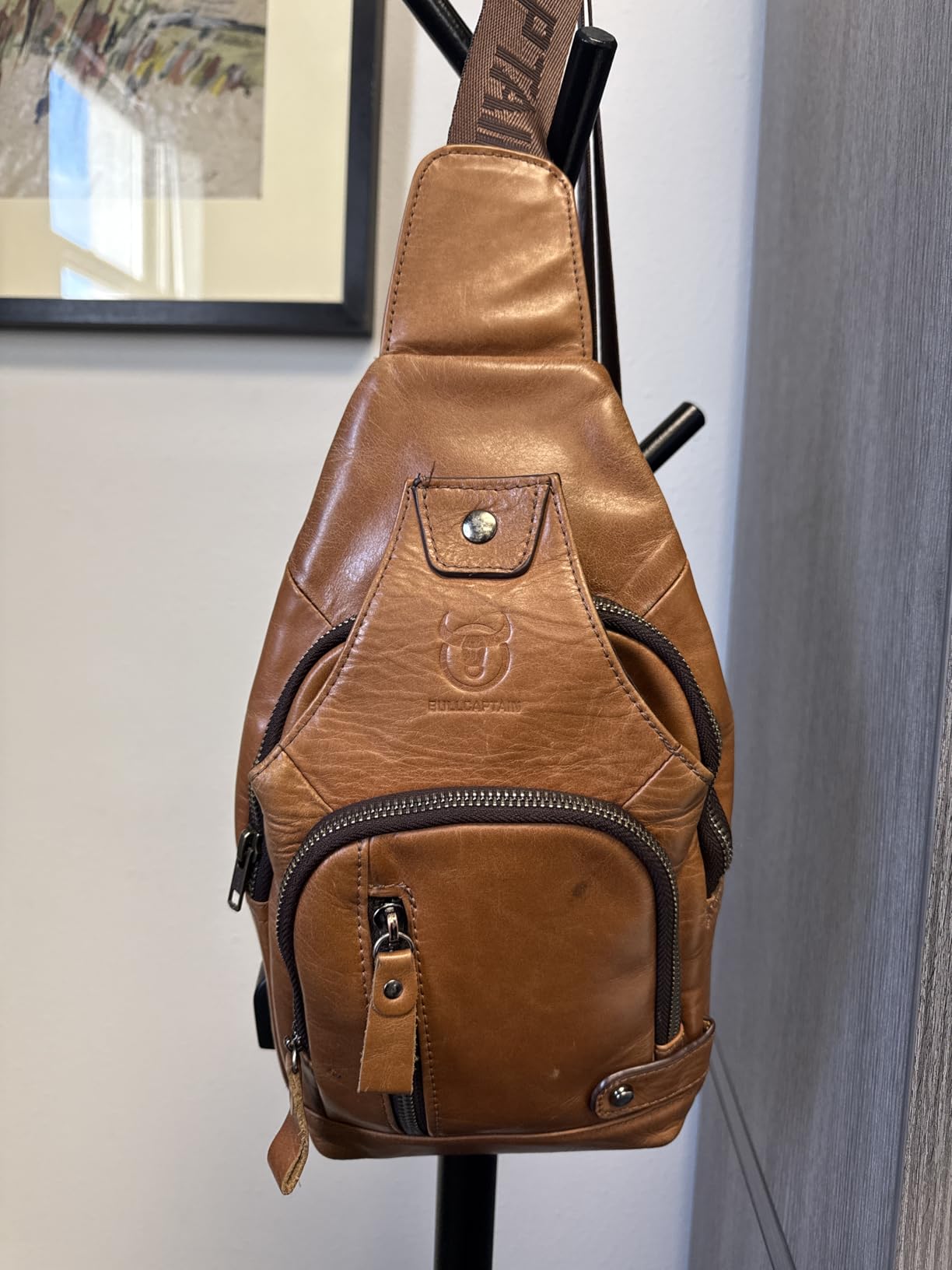 Leather Sling Bag Backpack for Men Women Crossbody Shoulder Chest Day Pack Outdoor Travel Camping Tactical Daypack customer photo 1