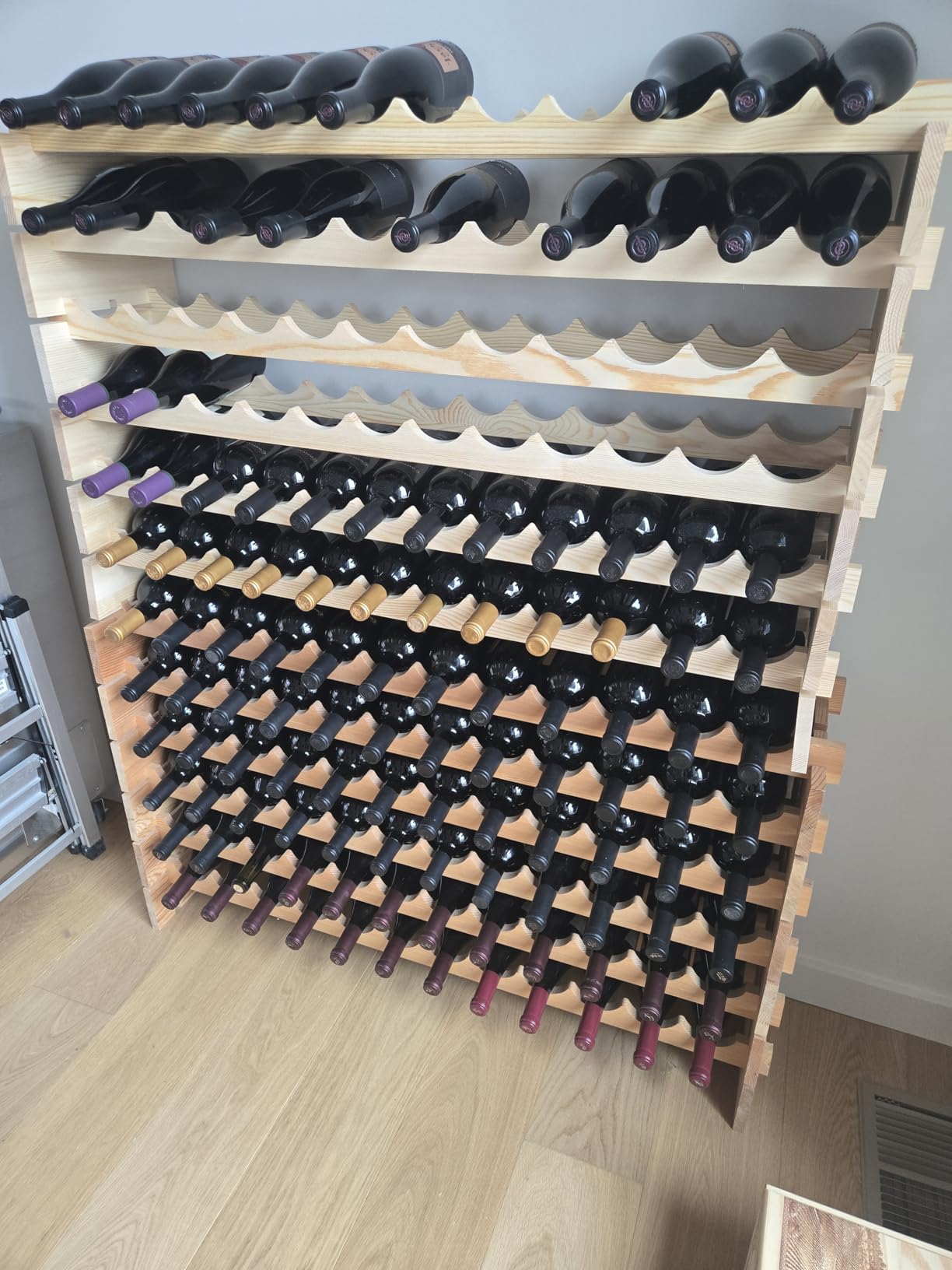 96 Bottles Stackable Modular Wine Rack, 8-Tier Wooden Wine Storage Rack Freestanding Wine Holder Display Shelves, Wobble-Free Shelves, Solid Wood customer photo 1