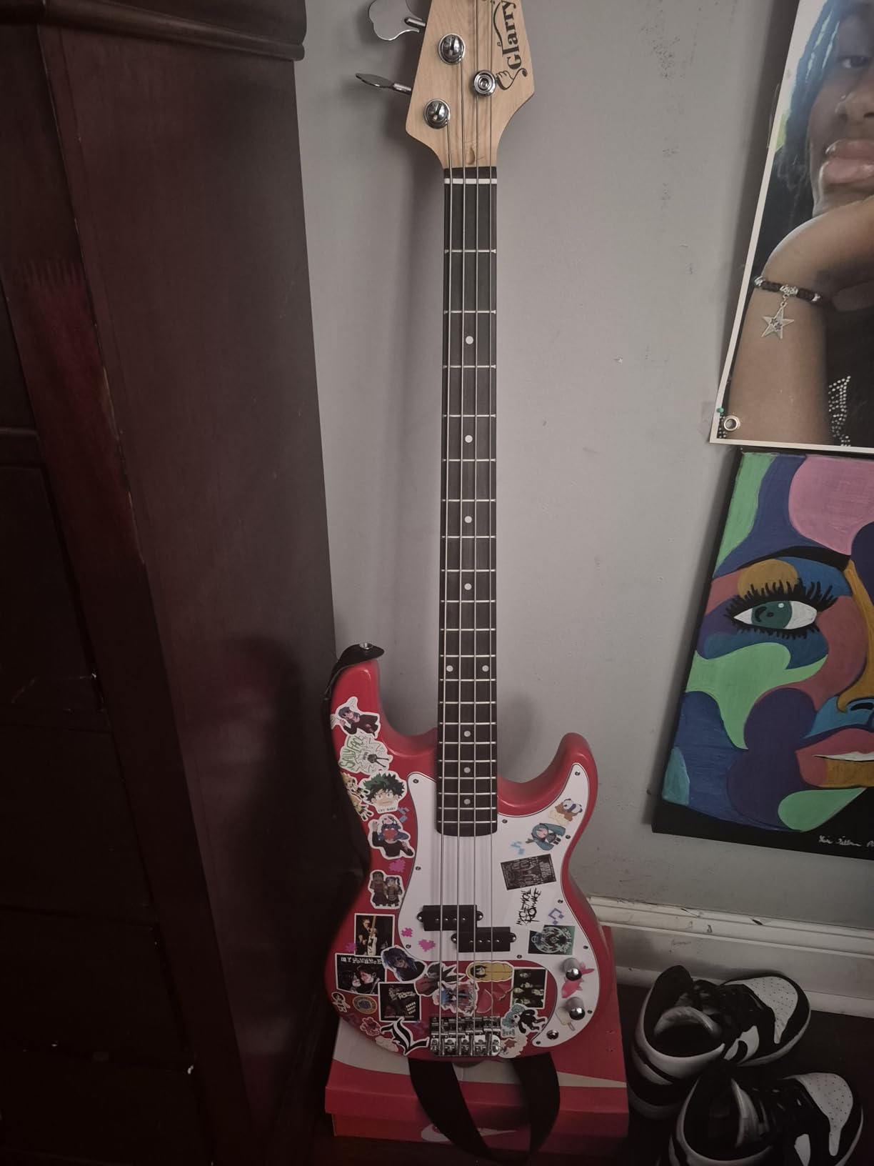 Glarry Electric Bass Guitar Full Size 4 String Rosewood Basswood Fire Style Exquisite Burning Bass (Dark Blue) customer photo 2