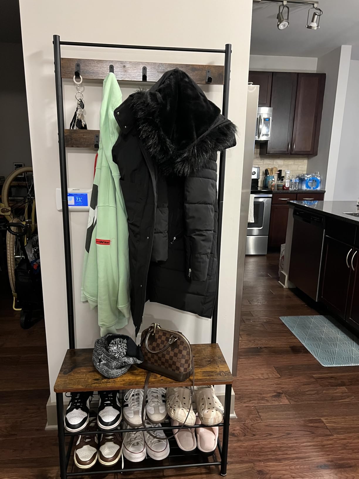 VASAGLE Coat Rack, Hall Tree with Shoe Storage Bench, 3-in-1, Steel Frame customer photo 1