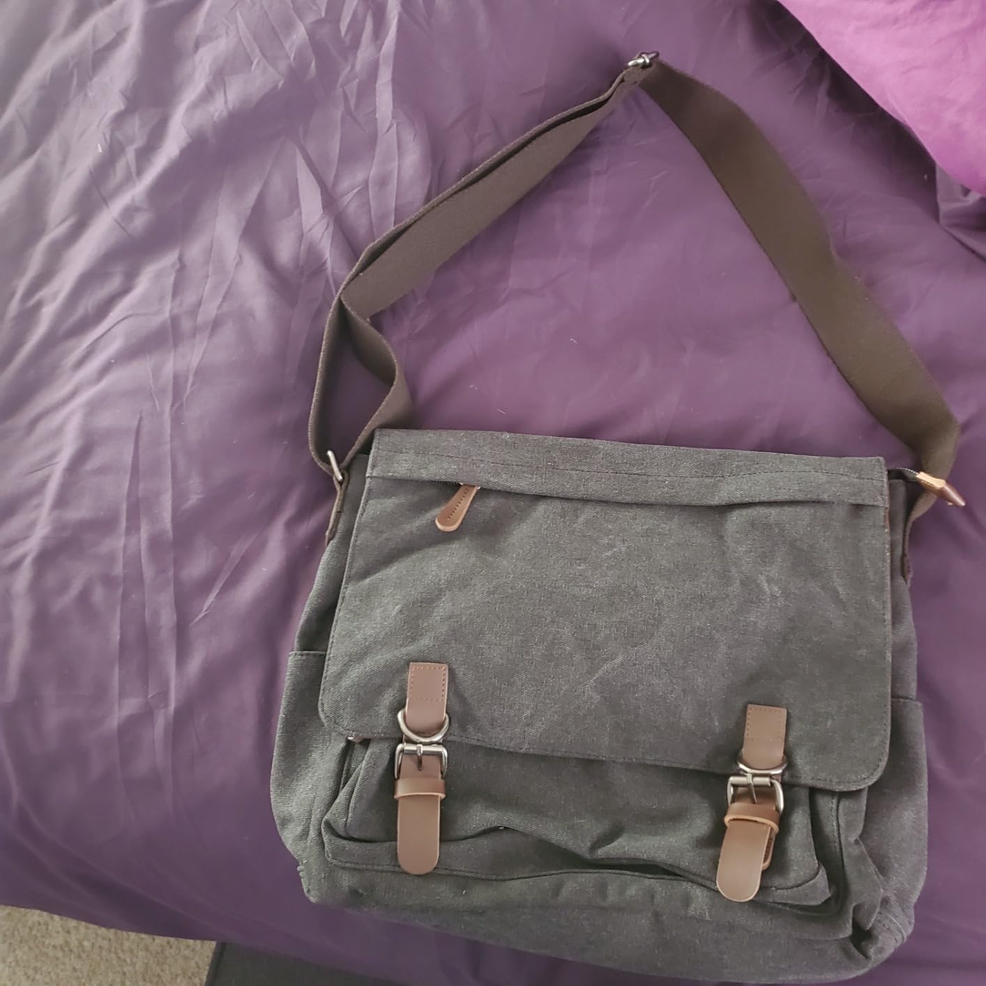 Large Vintage Canvas Messenger Shoulder Bag Travel Crossbody Purse Briefcase Business Bag for 15inch Laptop customer photo 1