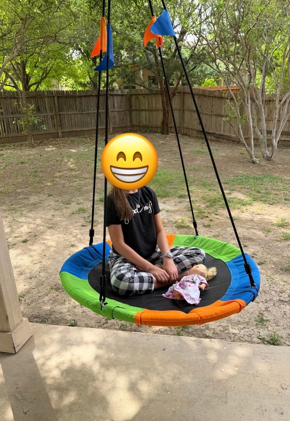 PACEARTH 40 Inch Saucer Tree Swing Flying 600lb Weight Capacity 2 Added Hanging Straps Adjustable Multi-Strand Ropes Colorful Safe and Durable Swing Seat for Children customer photo 2