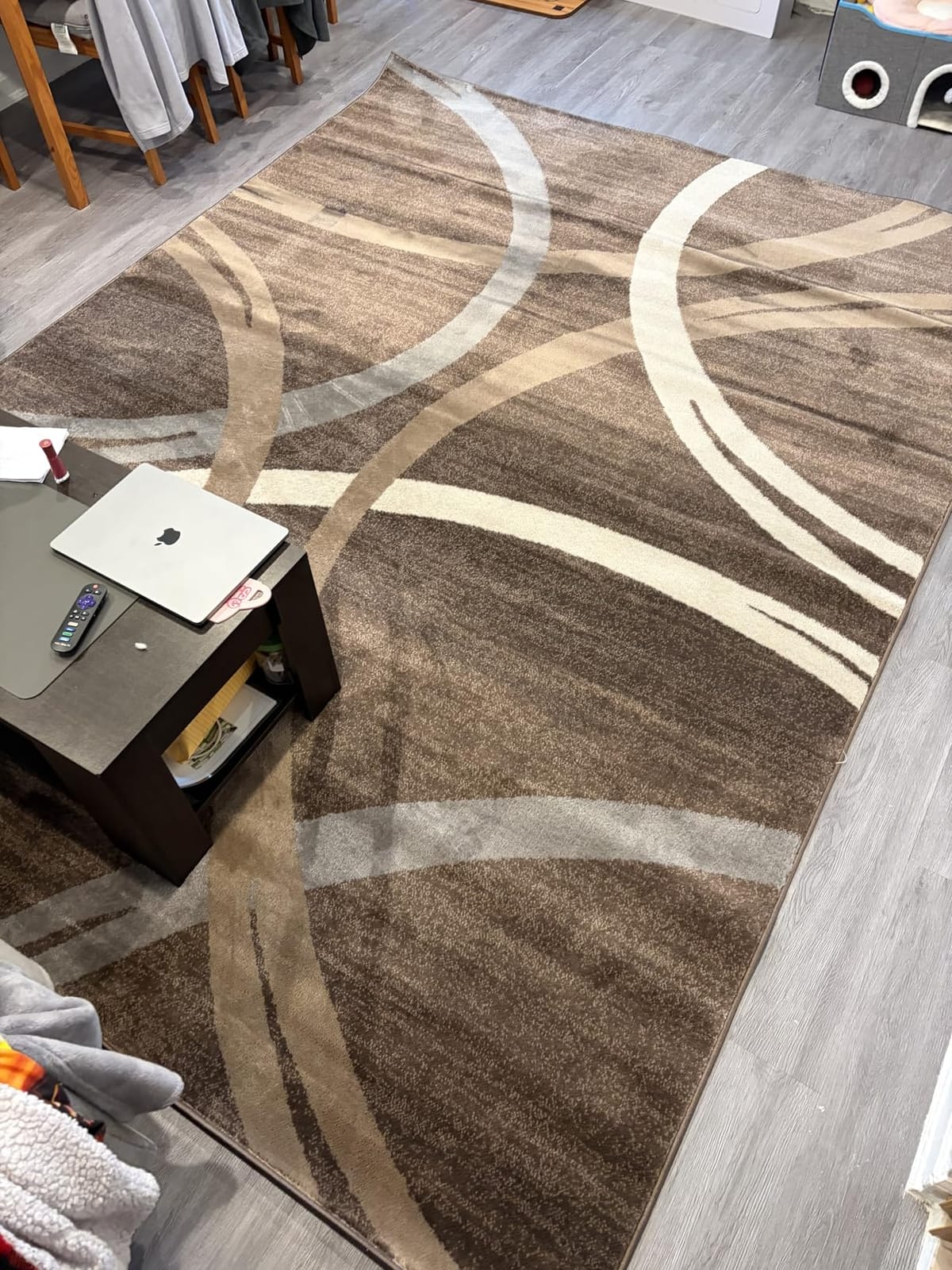 Rugshop Wavy Circles Fade-Resistant Living Room Area Rug Gray 5'3