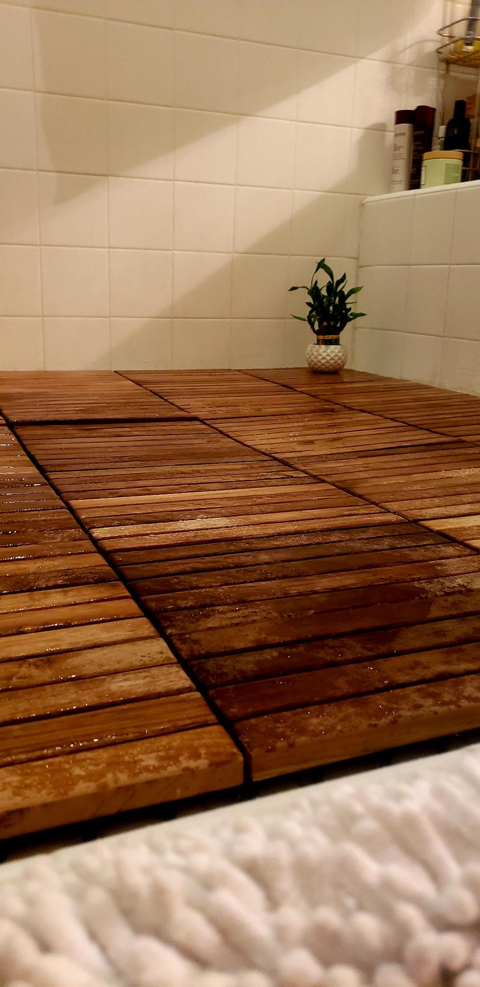 Nordic Style Teak Wood Interlocking Tiles - Wooden Floor Tile Set for Indoor and Outdoor Use - Perfect for Sauna, Patio, Deck, Spa Floors - 10 Square Feet (12