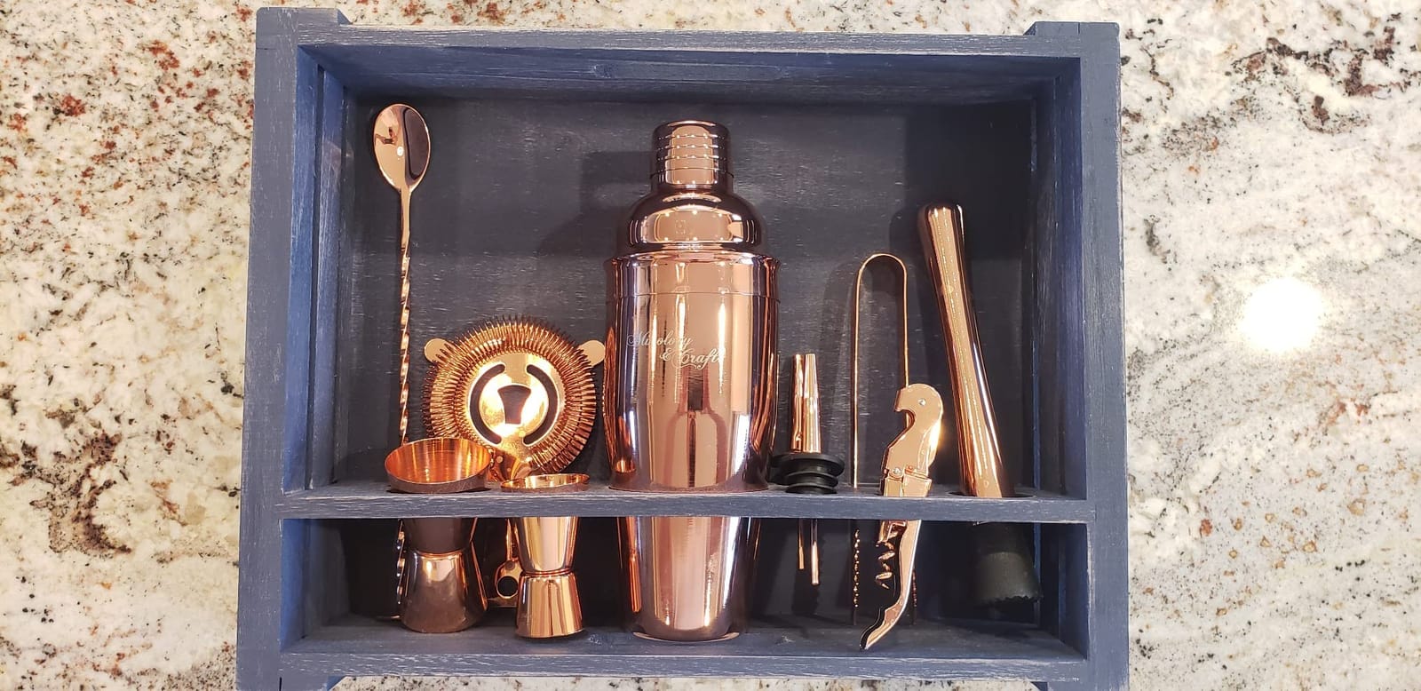 Mixology & Craft Rustic Cocktail Shaker Set – Includes Wood Stand, Complete Barware Kit with 24 Oz Shaker, Dual Jiggers, Pourers, Muddler, Strainer – Perfect for Home Bartenders (Silver) customer photo 2