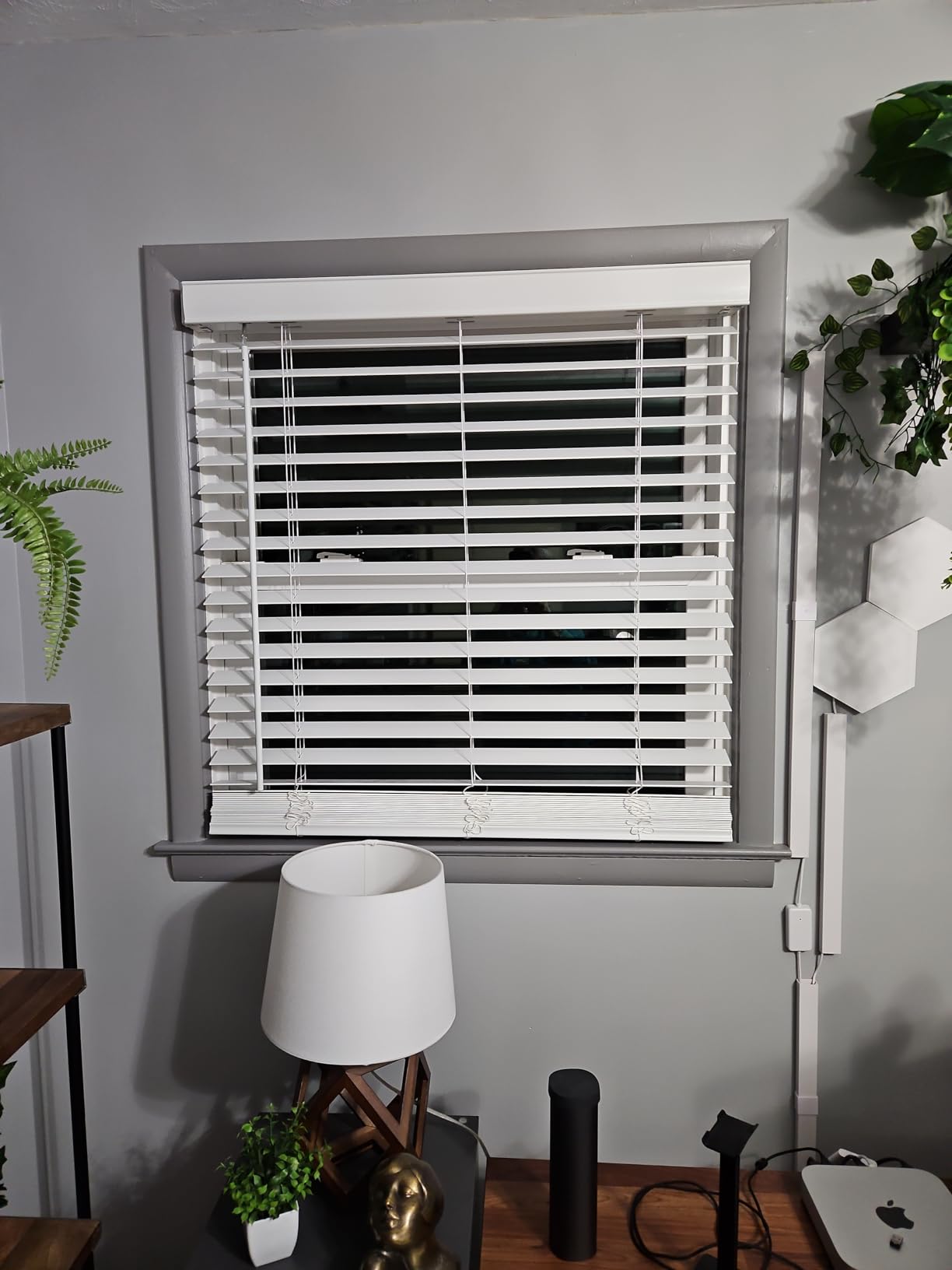 Cordless Room Darkening Plantation Blind, 35 x 64 in, White, Faux Wood | Cordless Lift, 2-Inch Faux-Wood Slats, and Light-Filtering Control: Slat-Based Blind Construction with Adjustable Light customer photo 1