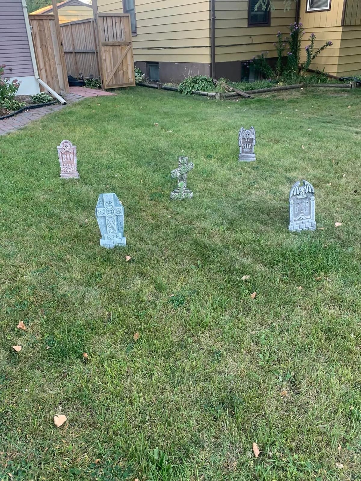 JOYIN 17” Halloween Foam RIP Graveyard Tombstones (5 Pack), Halloween Tombstones Outdoor Decorations for Graves Decorations with 12 Metal Stakes for Cemetery Yard Lawn Party Decor customer photo 2