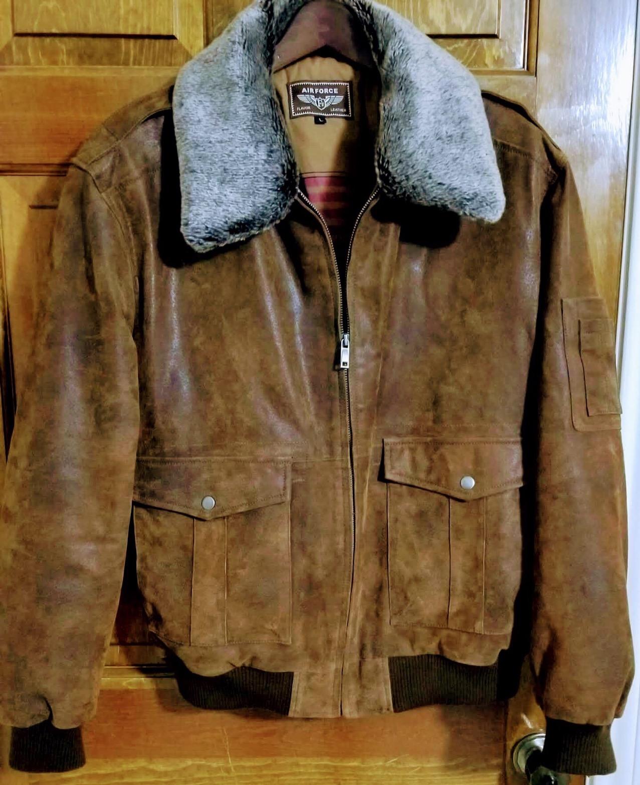 FLAVOR Men's Leather Flight Bomber Jacket Air Force Aviator customer photo 2