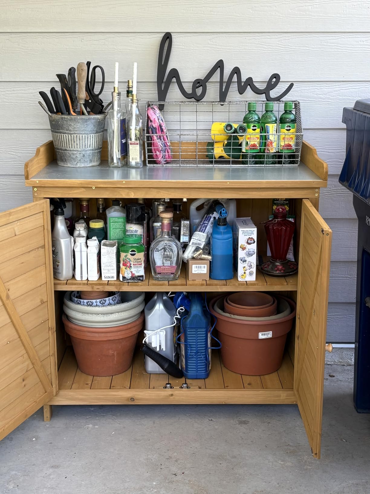GDLF Outdoor Storage Cabinet with Work Bench, Garden Potting Table, Natural customer photo 1