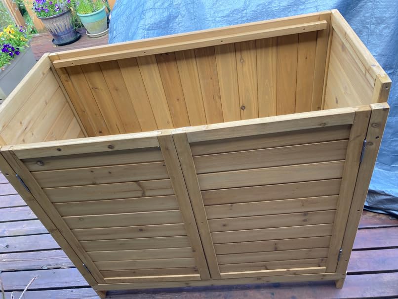 GDLF Outdoor Storage Cabinet with Work Bench, Garden Potting Table, Natural customer photo 2