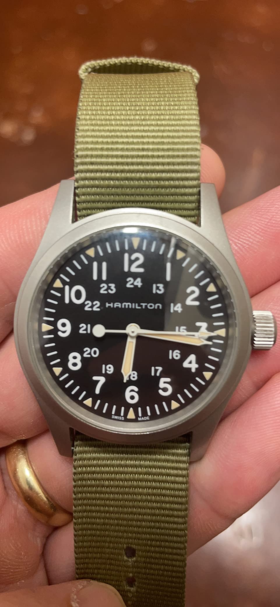 Hamilton Khaki Field Mechanical Men's Watch, 38mm Stainless Steel Case, Swiss Made, Black Dial Analog Wrist Watch for Men, 50m Waterproof, Sapphire Crystal, Textile Strap customer photo 2