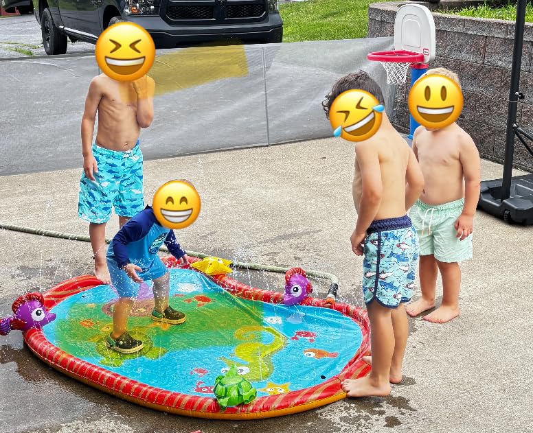 BANZAI Splash Pad Toddler Water Play Mat, 58 in Outdoor Kids Sprinkler Mat with 3D Sea Characters, Baby Splash Pad for Backyard Summer Fun customer photo 1