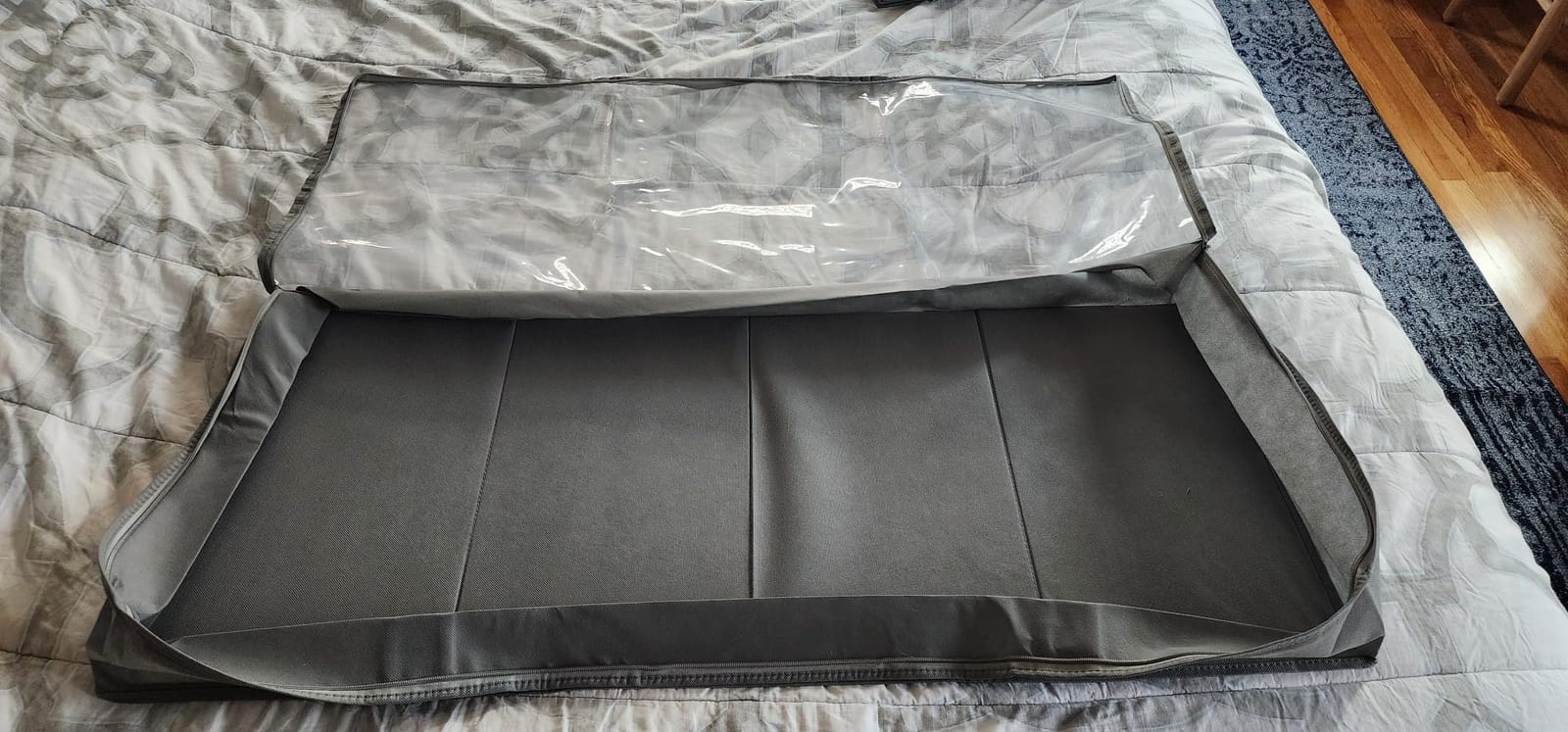 Amazon Basics Under Bed Storage Bags for Clothes and Blankets, Foldable Fabric Zipper Container with Clear Window and Reinforced Handles, Space Saving, 18 x 42 x 6 inches, Gray, 2-Pack customer photo 1