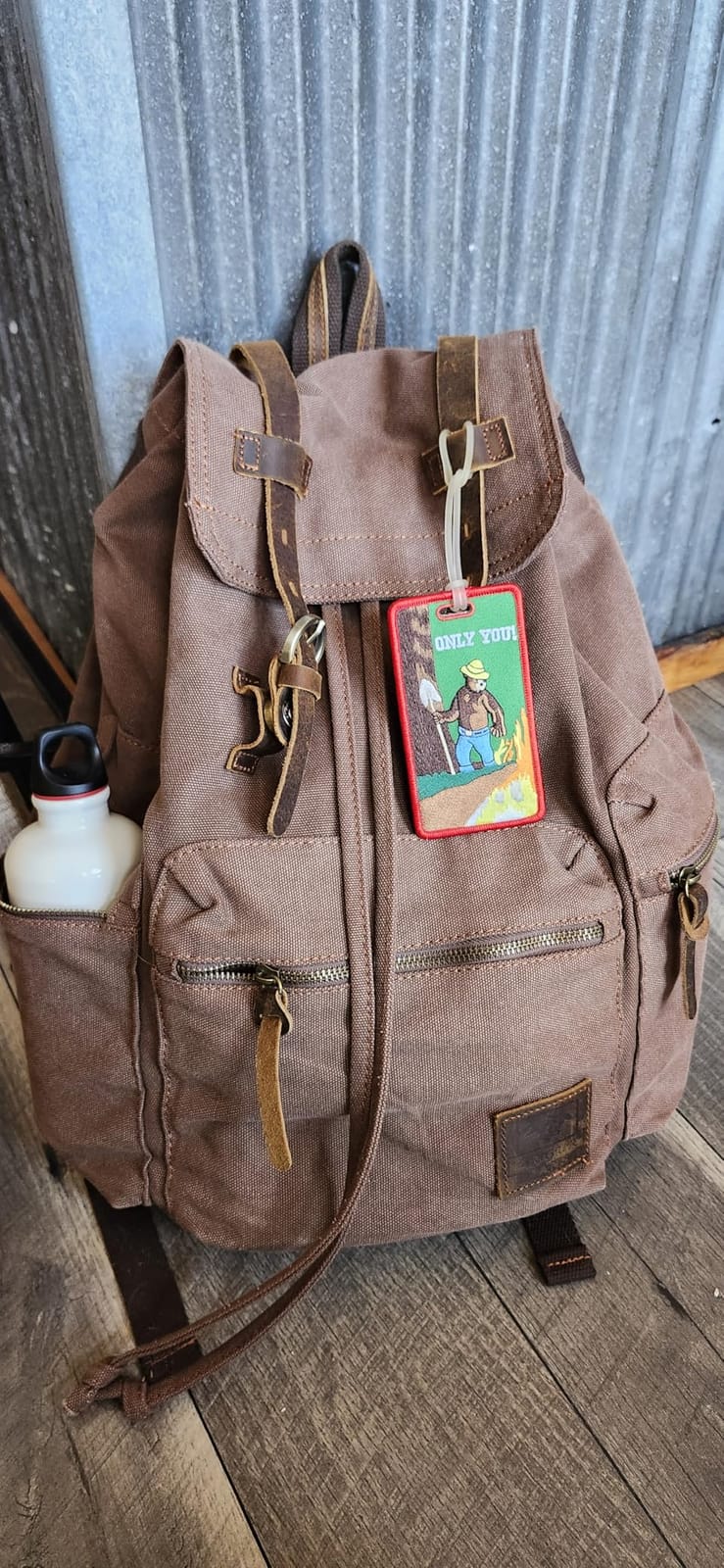 HuaChen Vintage Canvas Travel Backpack with Leather Trim, Laptop Padded Sleeve, Hidden Back Security Pocket, Fits 15-Inch, M32 Coffee Large customer photo 1
