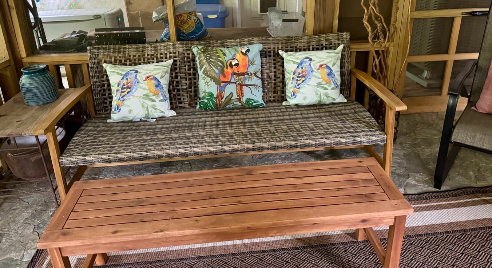Christopher Knight Home Marcia Outdoor Wood Sofa, Wicker, 75.50 x 31.00 x 31.50, Gray, Natural Stained Finish customer photo 1