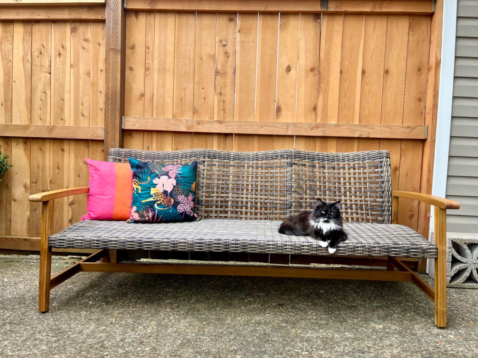 Christopher Knight Home Marcia Outdoor Wood Sofa, Wicker, 75.50 x 31.00 x 31.50, Gray, Natural Stained Finish customer photo 2